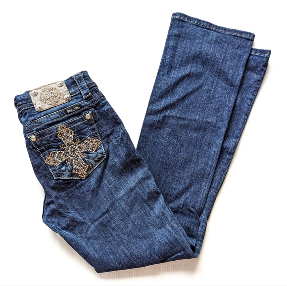 Miss Me Denim - MISS ME Mid-rise Easy Boot Embellished Jeweled Cross Pocket Jeans